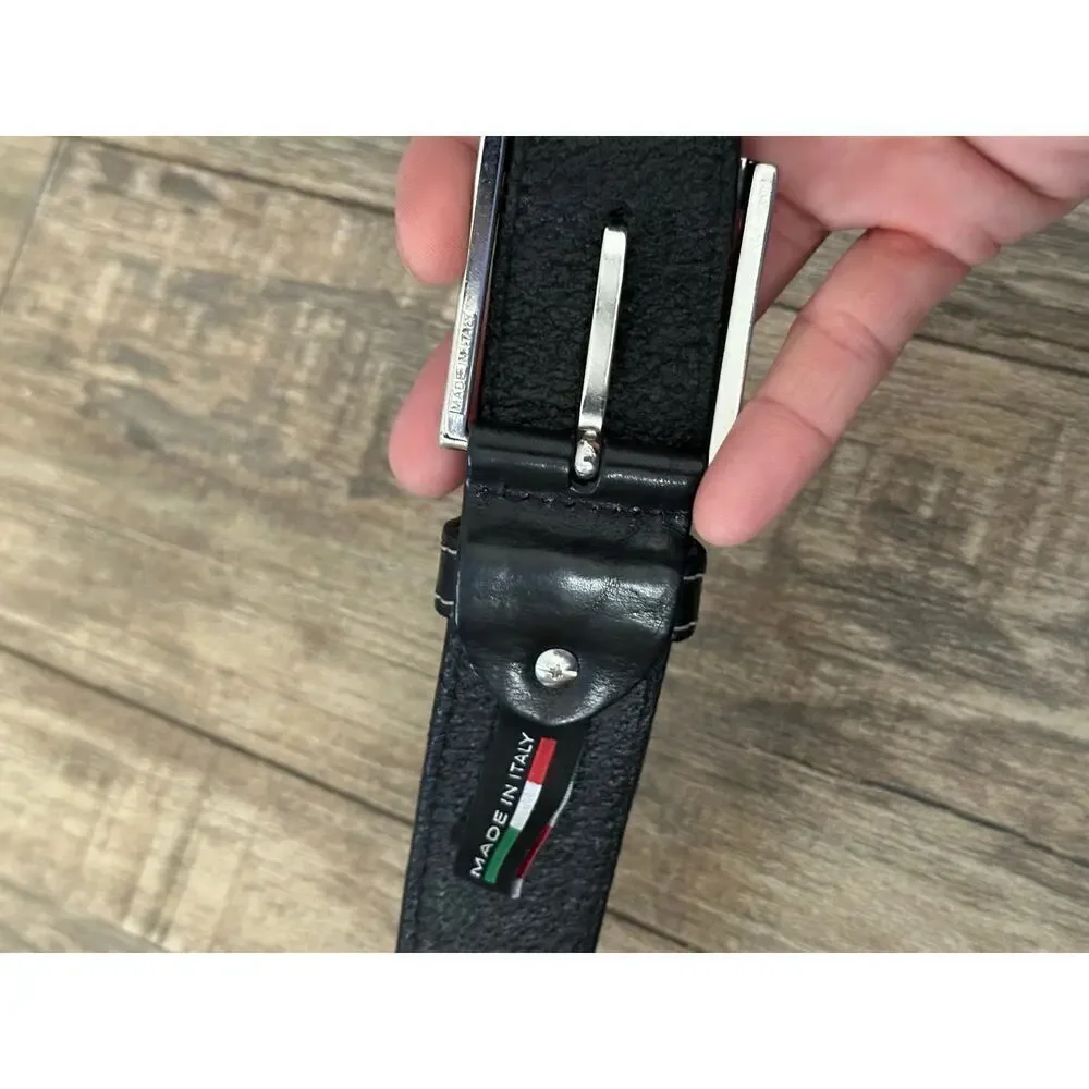 Bronzino Men's Black Genuine Leather Adjustable Buckle Belt